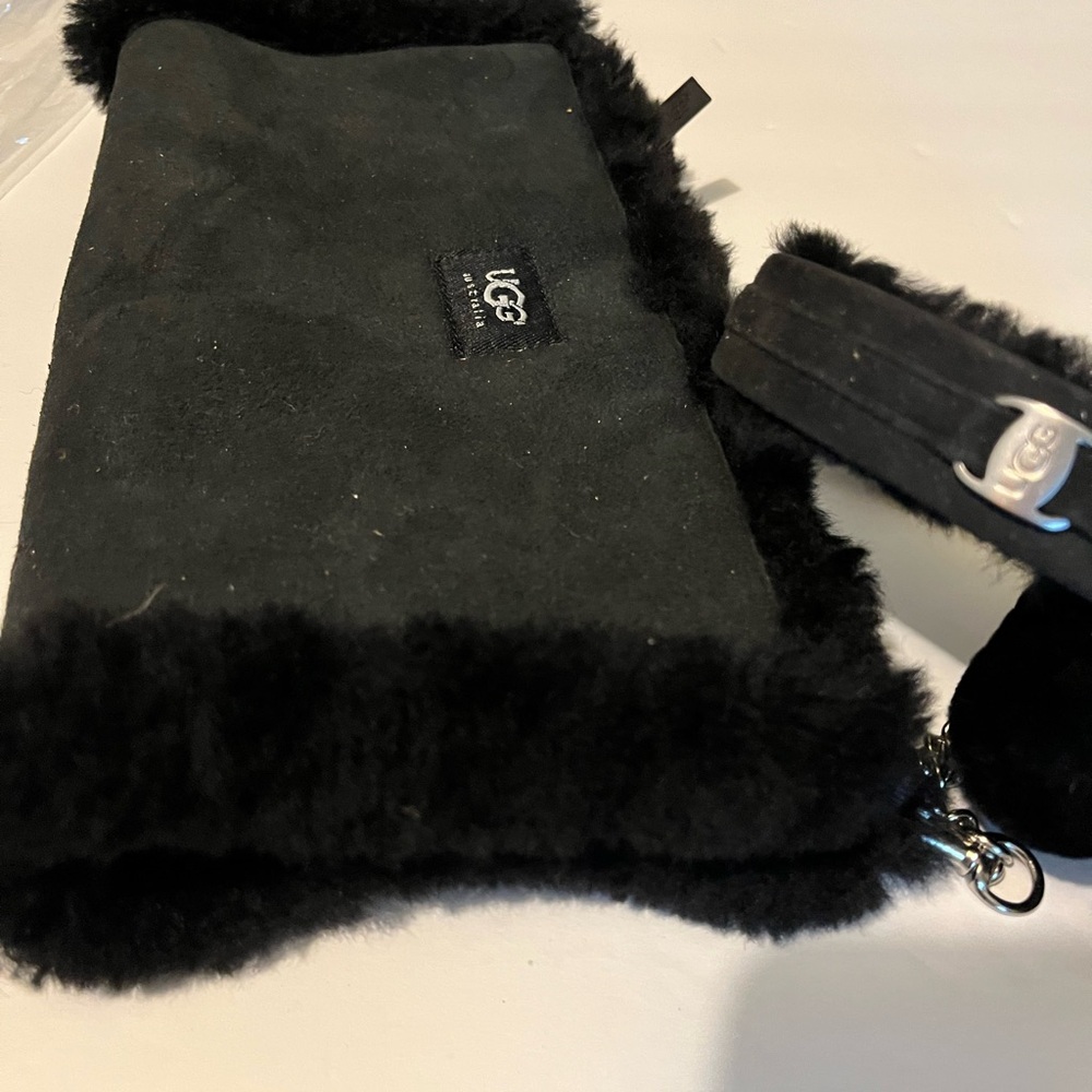 UGG Black Suede Crossbody with Fur Trim and UGG Black Suede Fur Trim Ear-Muffs - Picture 3 of 3